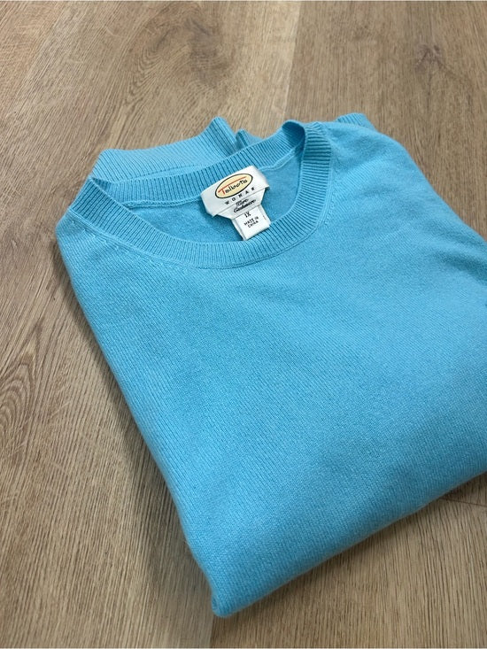 Vintage Talbots 100% Cashmere Blue Short Sleeve Knit T- Shirt Top