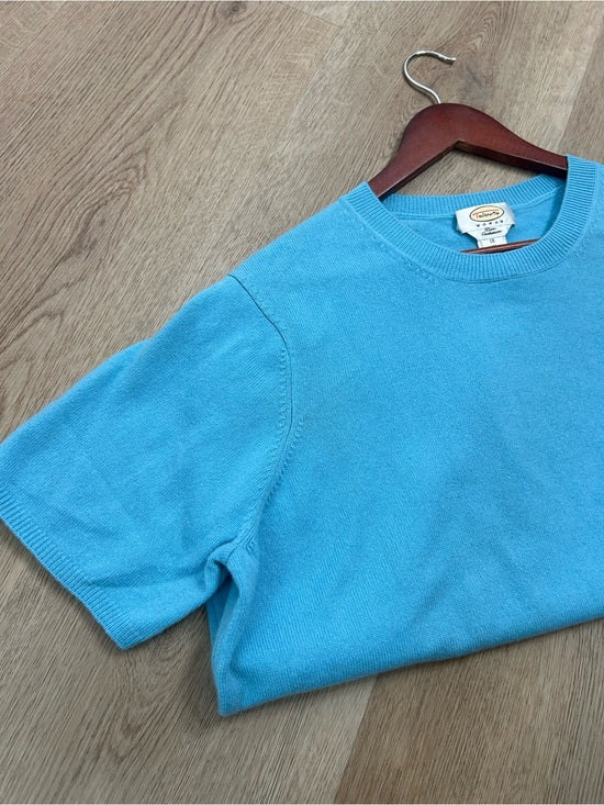 Vintage Talbots 100% Cashmere Blue Short Sleeve Knit T- Shirt Top