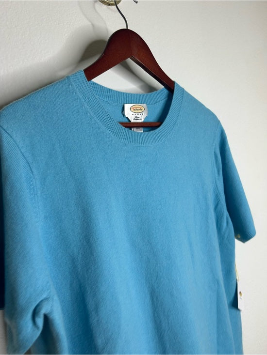 Vintage Talbots 100% Cashmere Blue Short Sleeve Knit T- Shirt Top