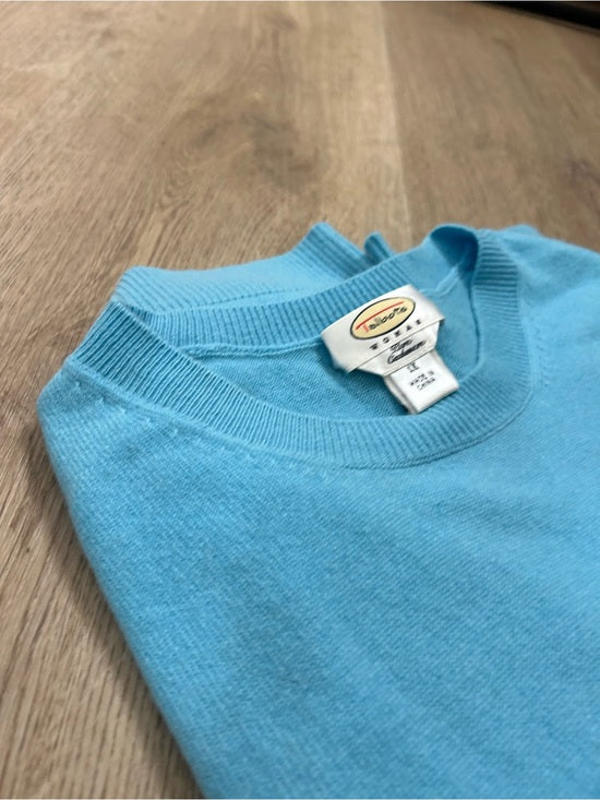 Vintage Talbots 100% Cashmere Blue Short Sleeve Knit T- Shirt Top