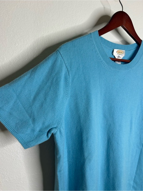 Vintage Talbots 100% Cashmere Blue Short Sleeve Knit T- Shirt Top