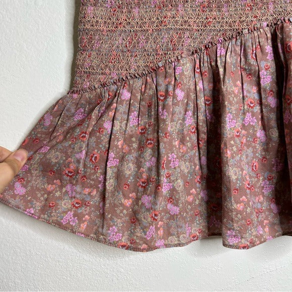 LoveShackFancy 100% Cotton Floral Anguilla Skirt in Warm Taupe