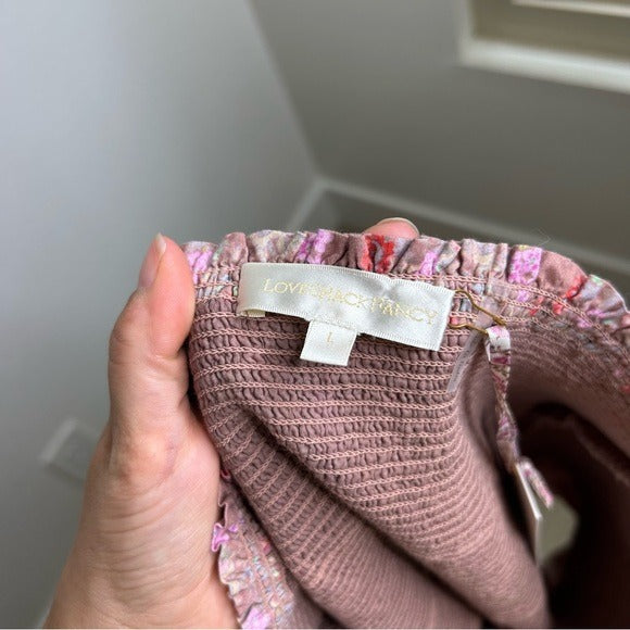 LoveShackFancy 100% Cotton Floral Anguilla Skirt in Warm Taupe