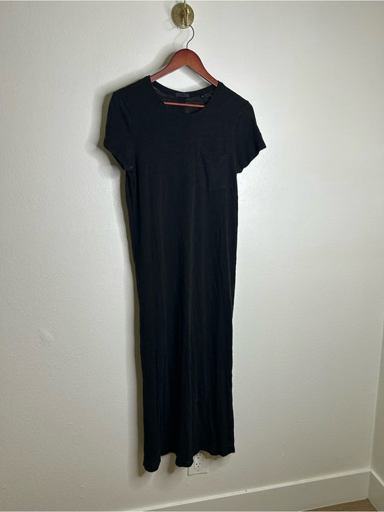ATM 100% Cotton Slub Black Short Sleeve Maxi Length T - Shirt Dress