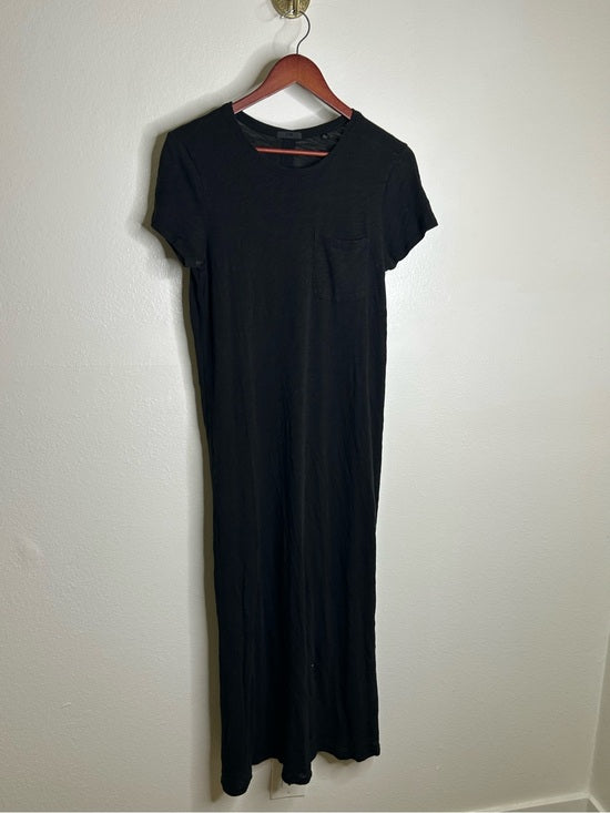 ATM 100% Cotton Slub Black Short Sleeve Maxi Length T - Shirt Dress