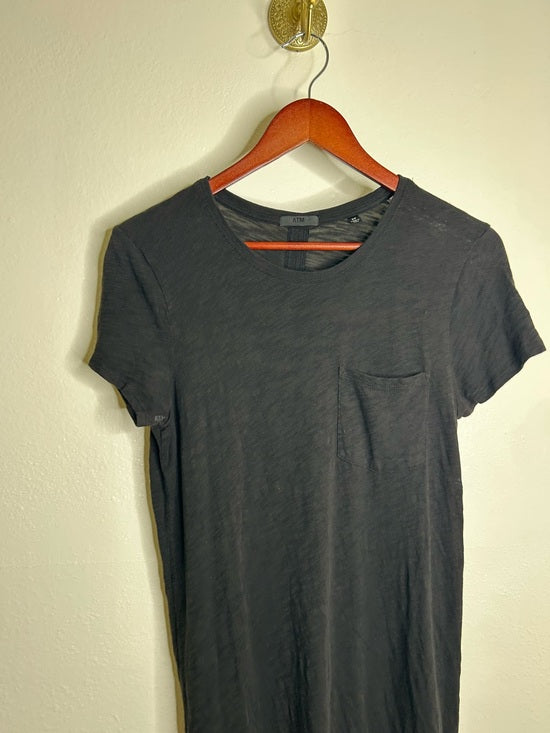 ATM 100% Cotton Slub Black Short Sleeve Maxi Length T - Shirt Dress