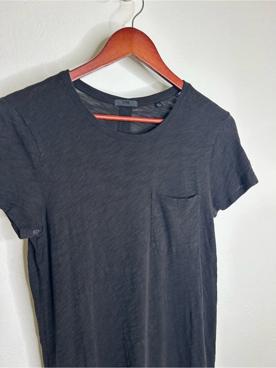 ATM 100% Cotton Slub Black Short Sleeve Maxi Length T - Shirt Dress