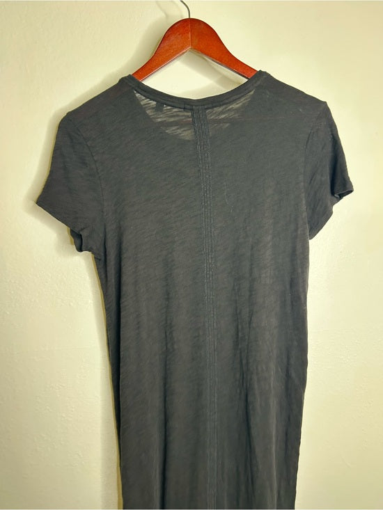 ATM 100% Cotton Slub Black Short Sleeve Maxi Length T - Shirt Dress
