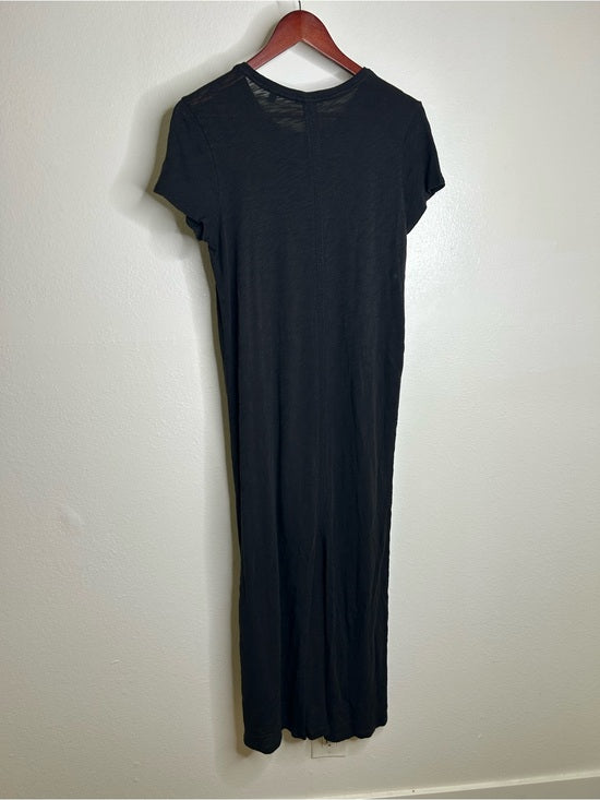 ATM 100% Cotton Slub Black Short Sleeve Maxi Length T - Shirt Dress