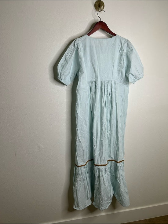Ex - Voto 100% Cotton Poplin Hayes Embroidered Floral Maxi Dress in Blue