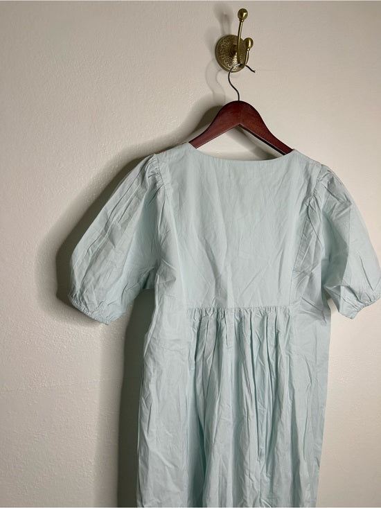 Ex - Voto 100% Cotton Poplin Hayes Embroidered Floral Maxi Dress in Blue