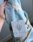 Ex - Voto 100% Cotton Poplin Hayes Embroidered Floral Maxi Dress in Blue