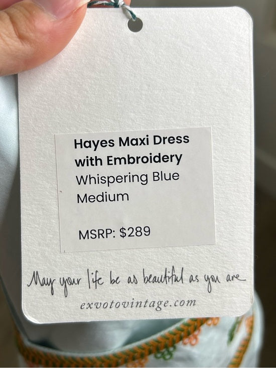 Ex - Voto 100% Cotton Poplin Hayes Embroidered Floral Maxi Dress in Blue