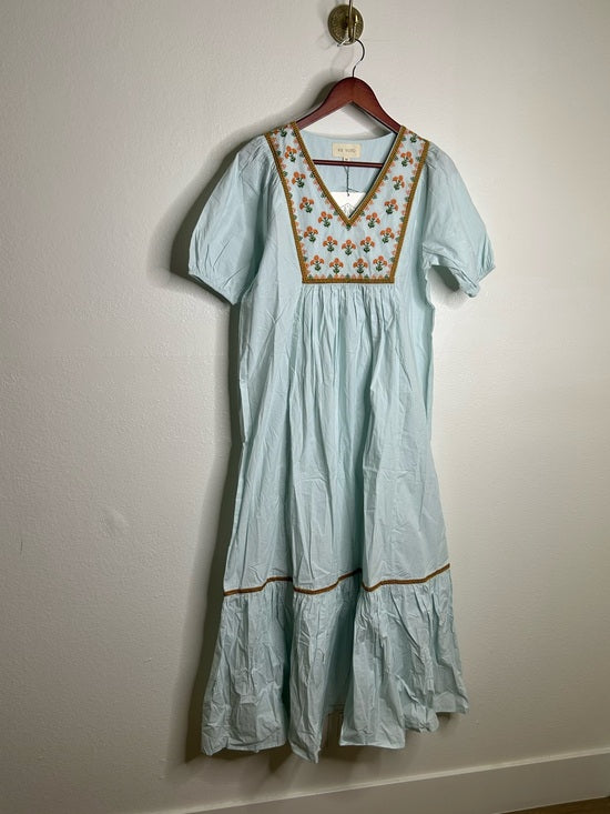 Ex Voto Ex - Voto 100% Cotton Poplin Hayes Embroidered Floral Maxi Dress in Blue - Cotton