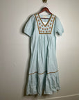 Ex - Voto 100% Cotton Poplin Hayes Embroidered Floral Maxi Dress in Blue