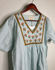 Ex - Voto 100% Cotton Poplin Hayes Embroidered Floral Maxi Dress in Blue