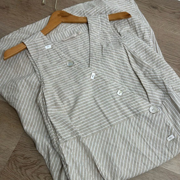 Soft Surroundings Soft Surroundings Hemp Cotton Neutral Striped Button Down Tank Midi Dress - Hemp, Cotton