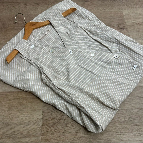 Soft Surroundings Soft Surroundings Hemp Cotton Neutral Striped Button Down Tank Midi Dress - Hemp, Cotton