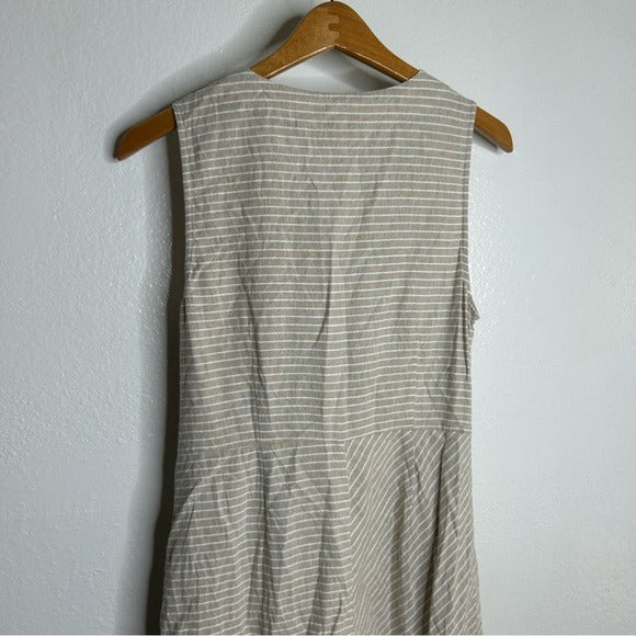 Soft Surroundings Hemp Cotton Neutral Striped Button Down Tank Midi Dress