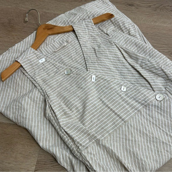 Soft Surroundings Soft Surroundings Hemp Cotton Neutral Striped Button Down Tank Midi Dress - Hemp, Cotton