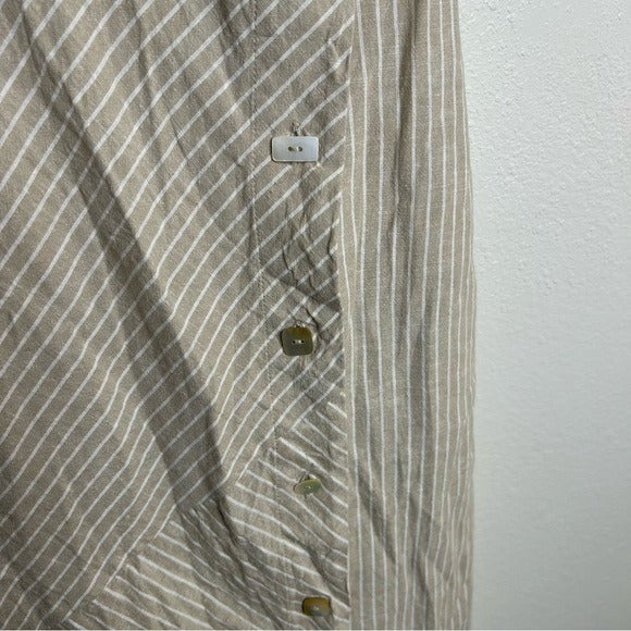 Soft Surroundings Hemp Cotton Neutral Striped Button Down Tank Midi Dress