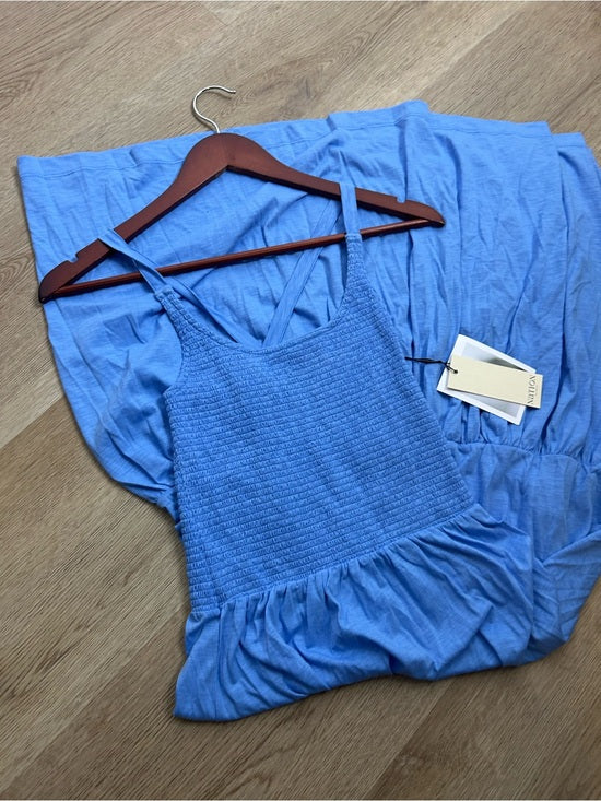 Nation LA 100% Cotton Penelope Smocked Midi Dress in Blue Laguna