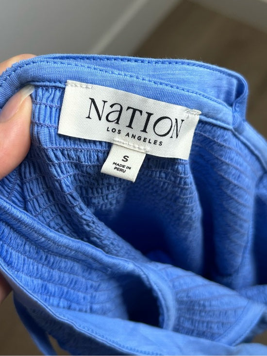 Nation LA 100% Cotton Penelope Smocked Midi Dress in Blue Laguna
