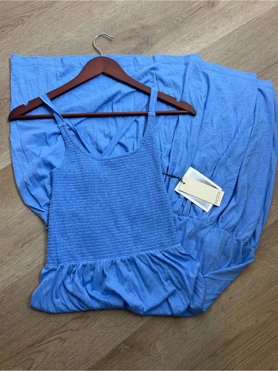 Nation LA 100% Cotton Penelope Smocked Midi Dress in Blue Laguna