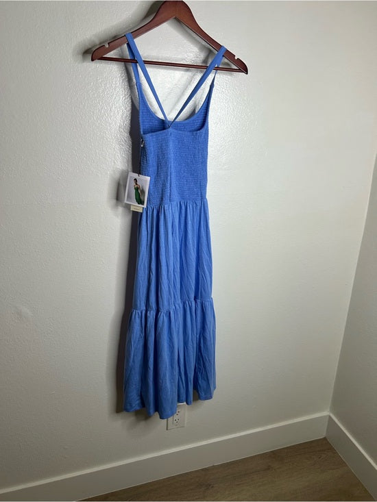 Nation LA 100% Cotton Penelope Smocked Midi Dress in Blue Laguna