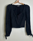 Reformation 100% Linen Corset Bustier Smocked Long Sleeve Black Top