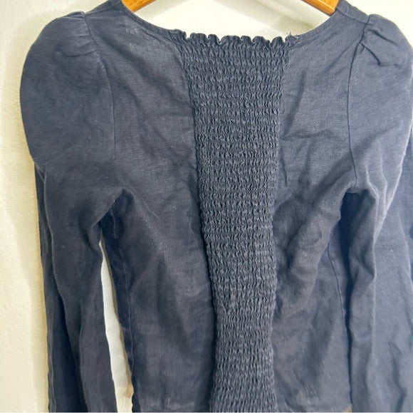Reformation 100% Linen Corset Bustier Smocked Long Sleeve Black Top