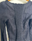 Reformation 100% Linen Corset Bustier Smocked Long Sleeve Black Top