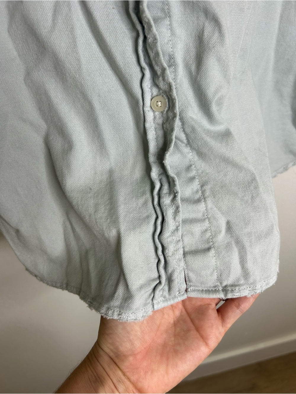 Unsubscribed 100% Cotton Light Blue Distressed Oversized Button Down Shirt