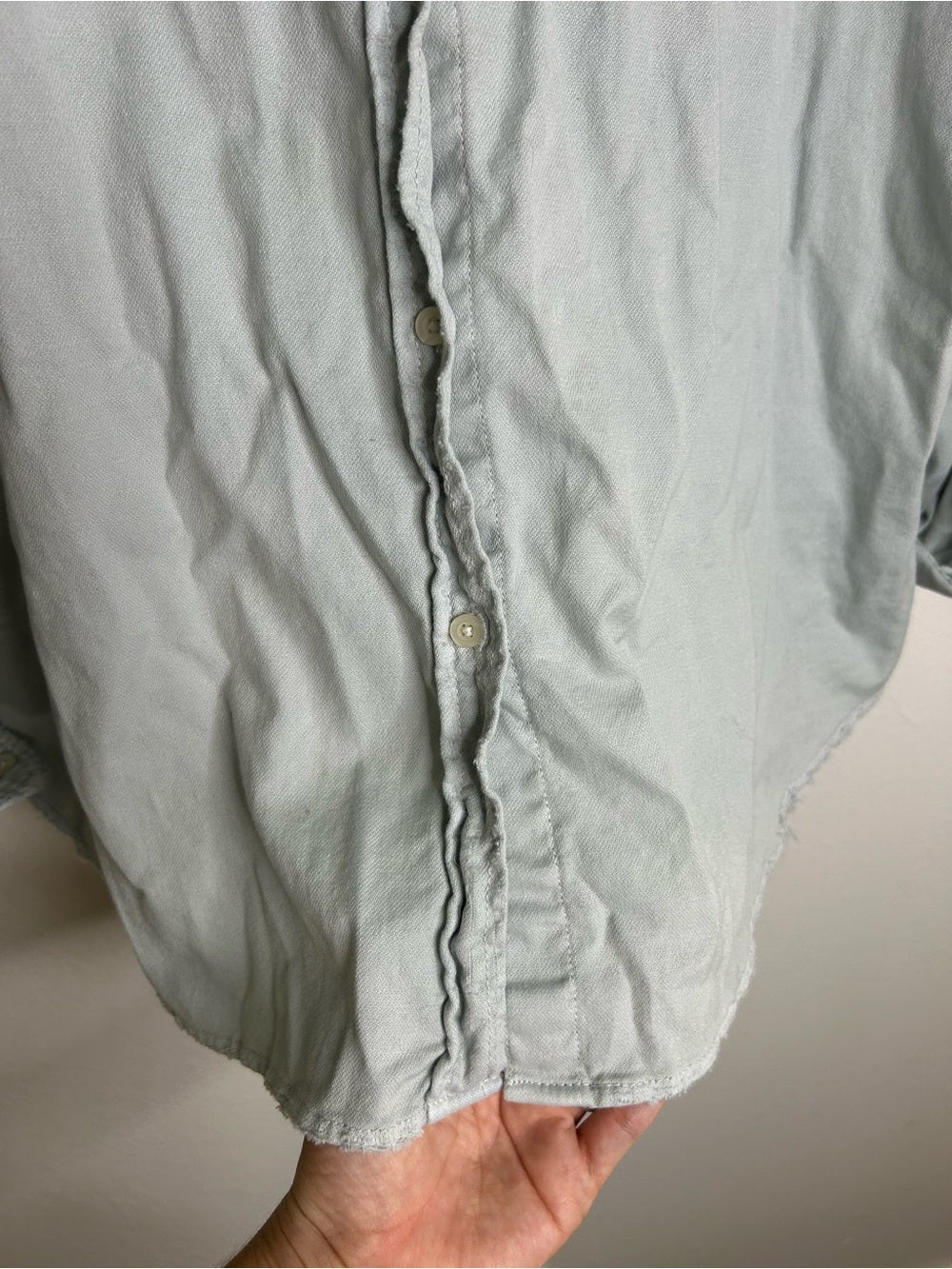 Unsubscribed 100% Cotton Light Blue Distressed Oversized Button Down Shirt