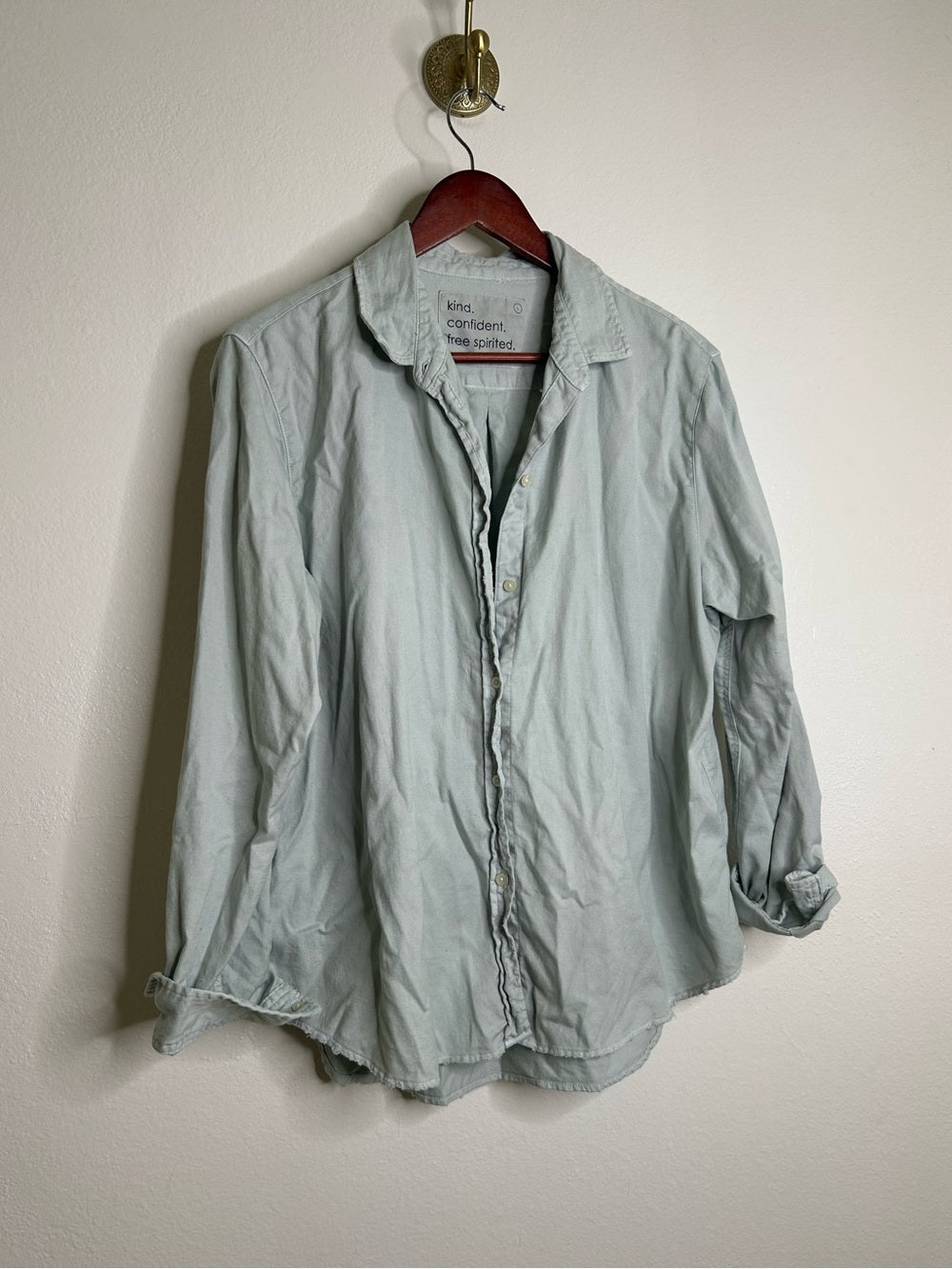 Unsubscribed 100% Cotton Light Blue Distressed Oversized Button Down Shirt