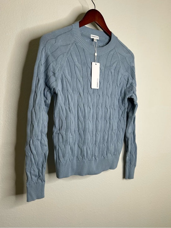 Minnie Rose Minnie Rose 100% Cotton Powder Blue Cable Knit Pullover Sweater - Cotton