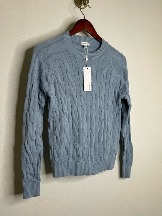 Minnie Rose Minnie Rose 100% Cotton Powder Blue Cable Knit Pullover Sweater - Cotton