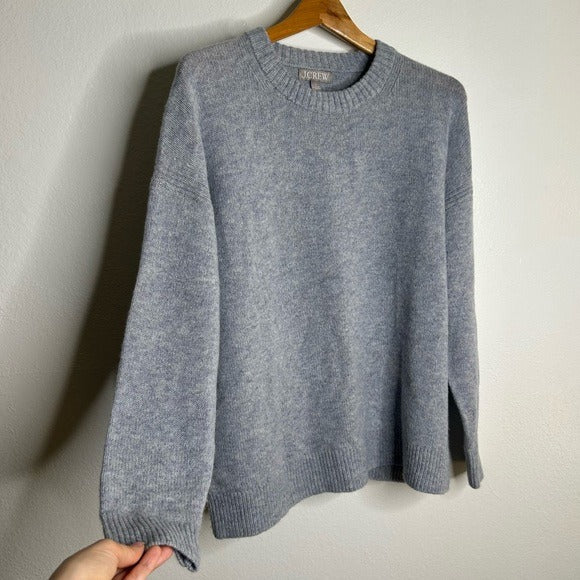 J. Crew J. Crew 100% Lambs Wool Knit Heathered Blue Oversized Pullover Sweater - Wool