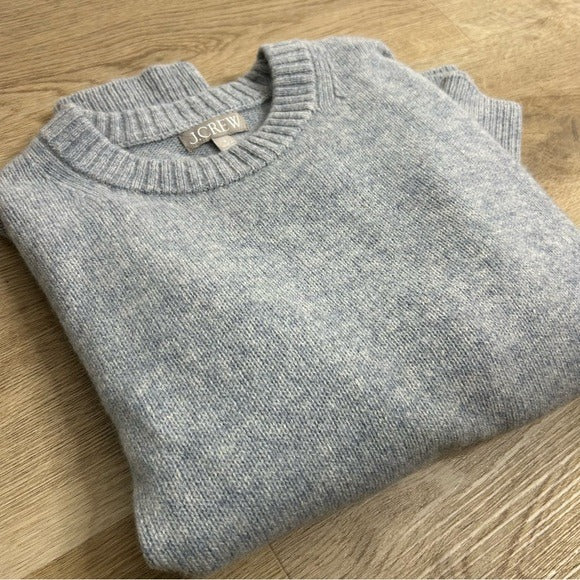 J. Crew J. Crew 100% Lambs Wool Knit Heathered Blue Oversized Pullover Sweater - Wool