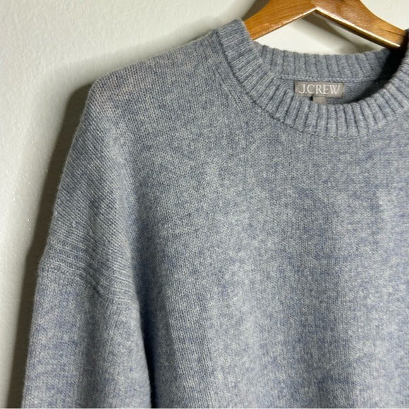 J. Crew J. Crew 100% Lambs Wool Knit Heathered Blue Oversized Pullover Sweater - Wool