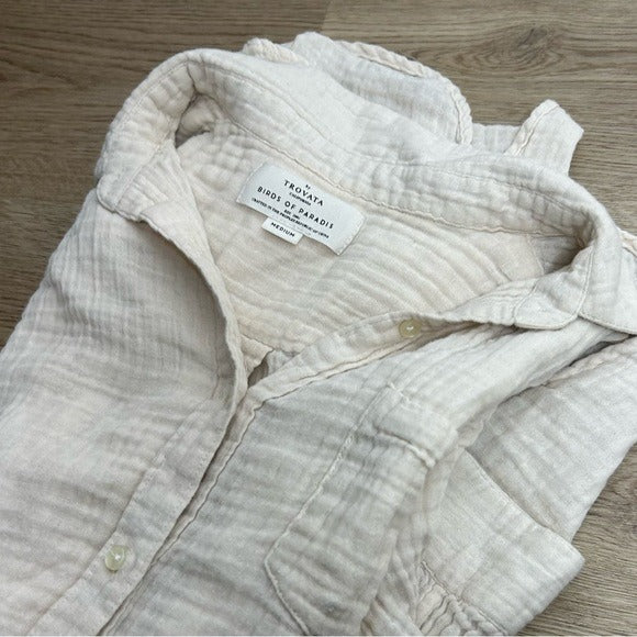 Trovata Trovata 100% Cotton Gauze Cream Button Down Shirt Dress - Cotton