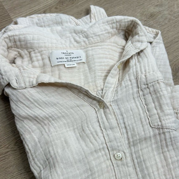 Trovata Trovata 100% Cotton Gauze Cream Button Down Shirt Dress - Cotton