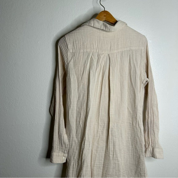 Trovata 100% Cotton Gauze Cream Button Down Shirt Dress