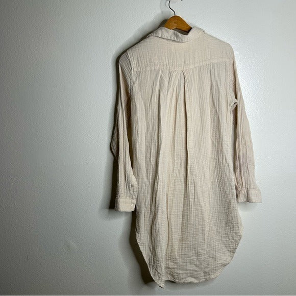 Trovata 100% Cotton Gauze Cream Button Down Shirt Dress
