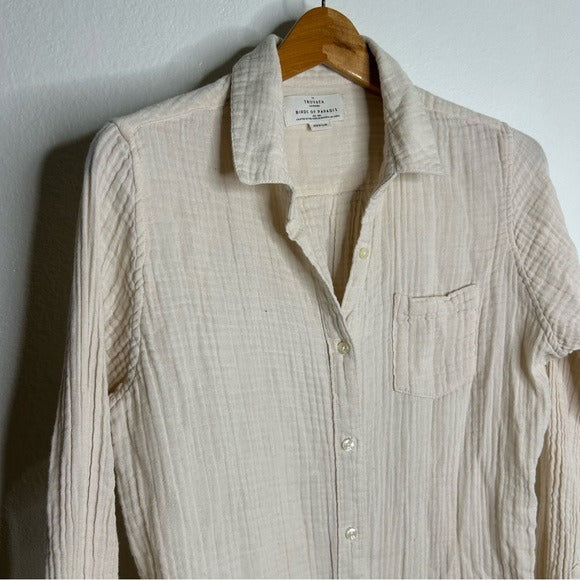 Trovata 100% Cotton Gauze Cream Button Down Shirt Dress
