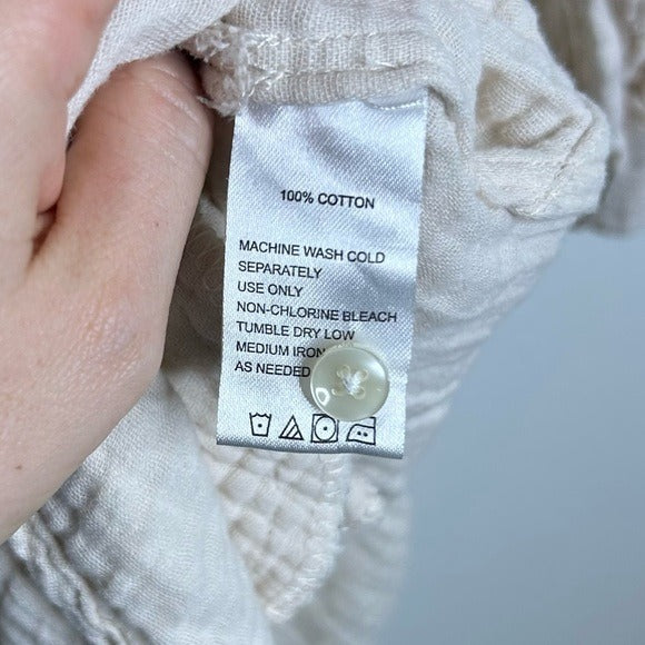 Trovata 100% Cotton Gauze Cream Button Down Shirt Dress