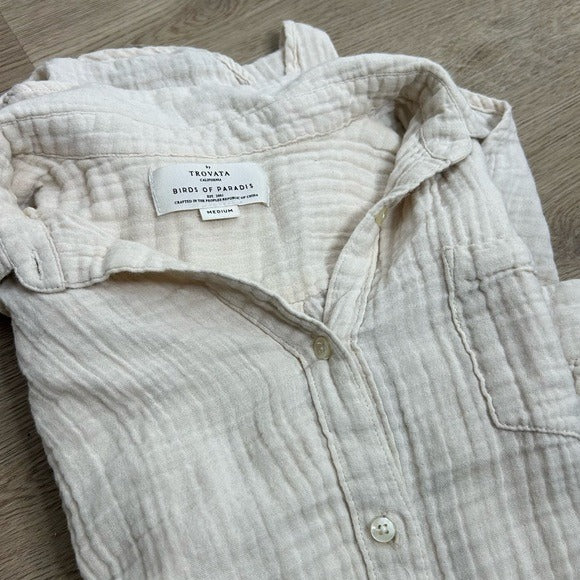 Trovata Trovata 100% Cotton Gauze Cream Button Down Shirt Dress - Cotton