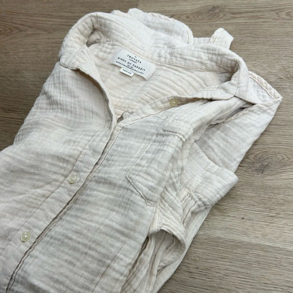 Trovata Trovata 100% Cotton Gauze Cream Button Down Shirt Dress - Cotton