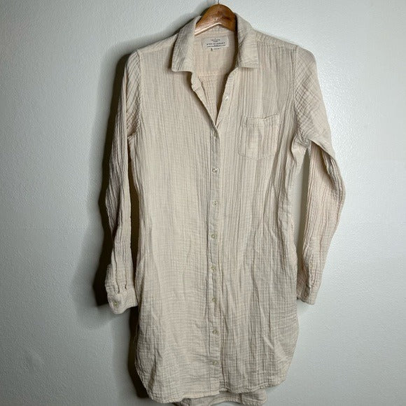 Trovata Trovata 100% Cotton Gauze Cream Button Down Shirt Dress - Cotton