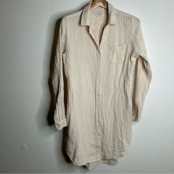 Trovata 100% Cotton Gauze Cream Button Down Shirt Dress